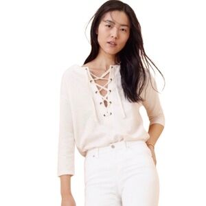 Madewell Libra Lace Up Ivory Tee‎ blouse